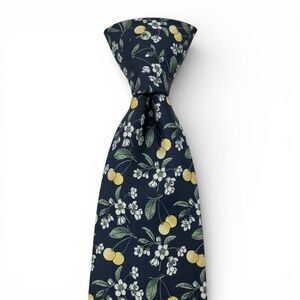 Vtg Burberry's Men's Silk Designer Necktie Floral Fruits Pattern Made In England